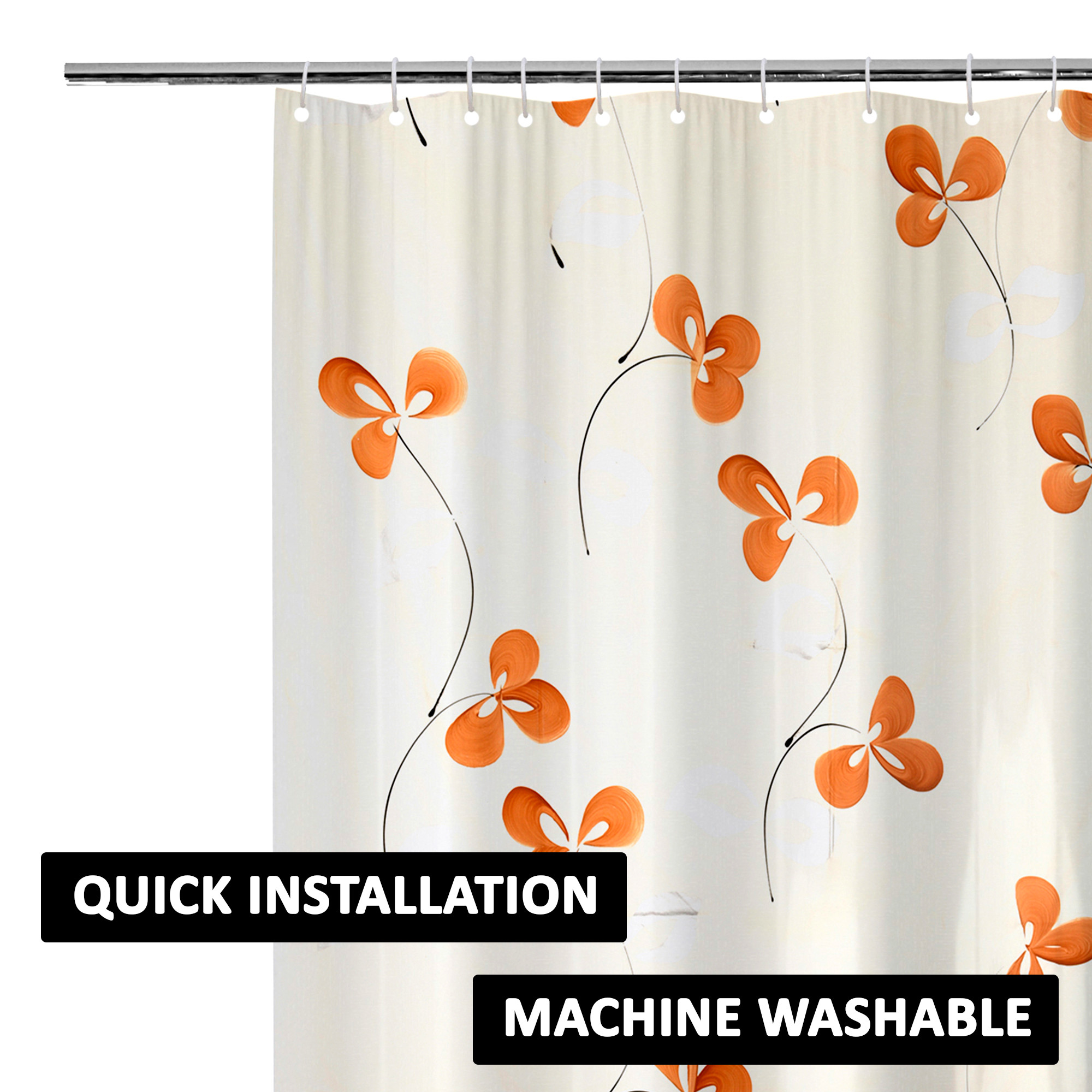 Kuber Industries Shower Curtain  7 Feet  Bathroom Shower Curtain  AC Curtains  PVC Waterproof Window Curtain  Curtains for Bathtub  8 Rings Curtain  Painting  Cream