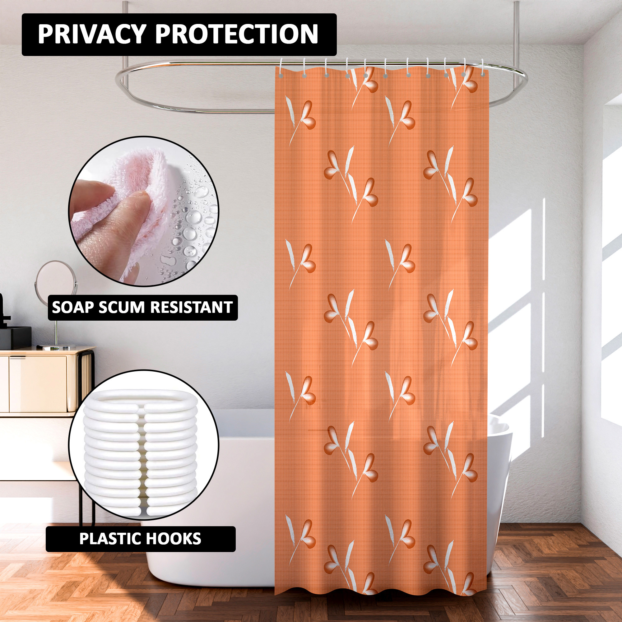 Kuber Industries Shower Curtain  7 Feet  Bathroom Shower Curtain  AC Curtains  PVC Waterproof Window Curtain  Curtains for Bathtub  8 Rings Curtain  Painting  Golden