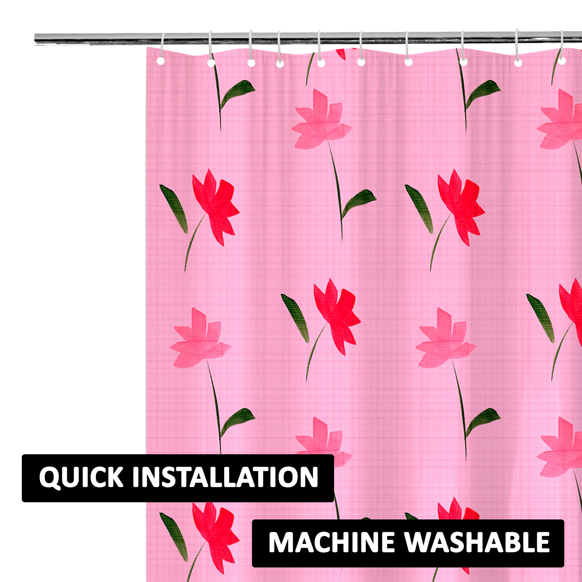 Kuber Industries Shower Curtain  7 Feet  Bathroom Shower Curtain  AC Curtains  PVC Waterproof Window Curtain  Curtains for Bathtub  8 Rings Curtain  Painting  Pink