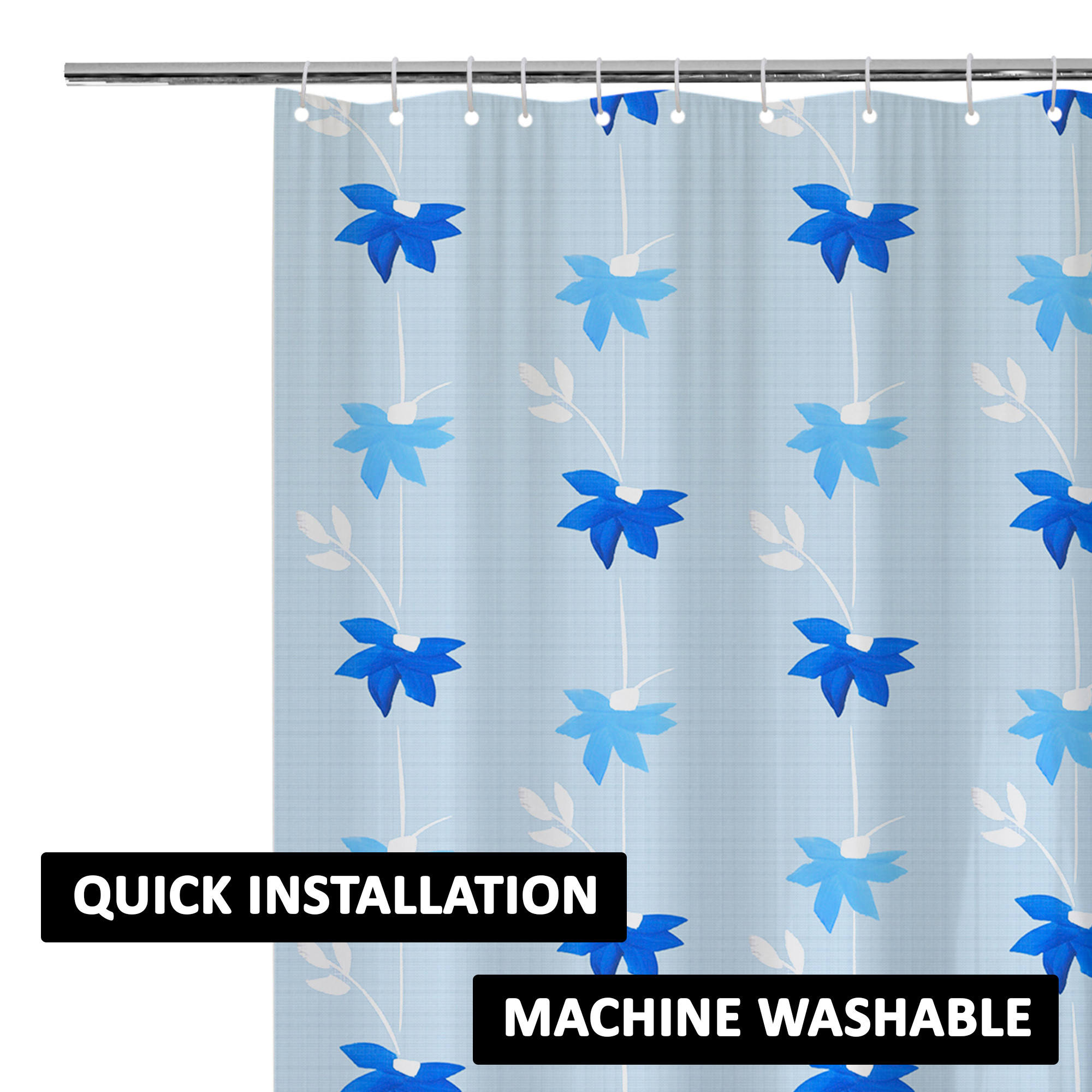 Kuber Industries Shower Curtain  7 Feet  Bathroom Shower Curtain  AC Curtains  PVC Waterproof Window Curtain  Curtains for Bathtub  8 Rings Curtain  Painting  Sky Blue