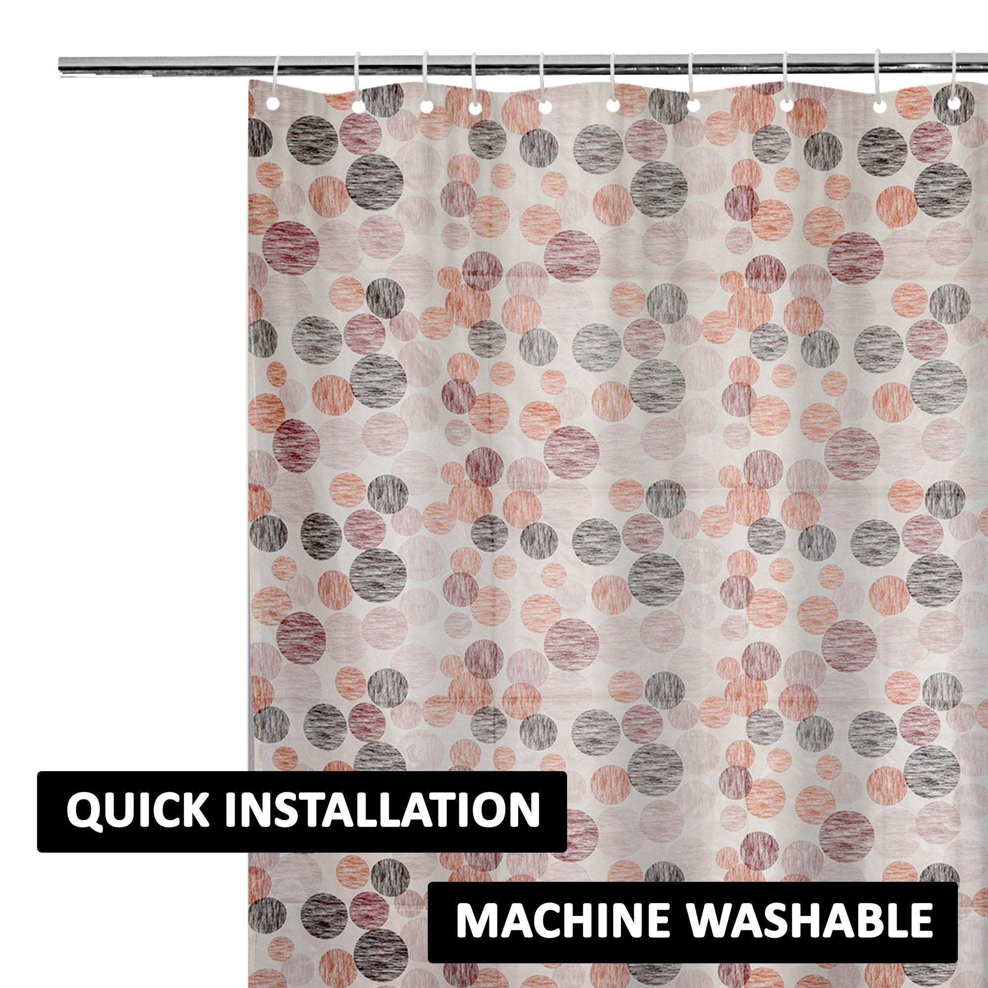 Kuber Industries Shower Curtain  7 Feet  Bathroom Shower Curtain  AC Curtains  PVC Waterproof Window Curtain  Curtains for Bathtub  8 Rings Curtain  Multi Dot  Orange