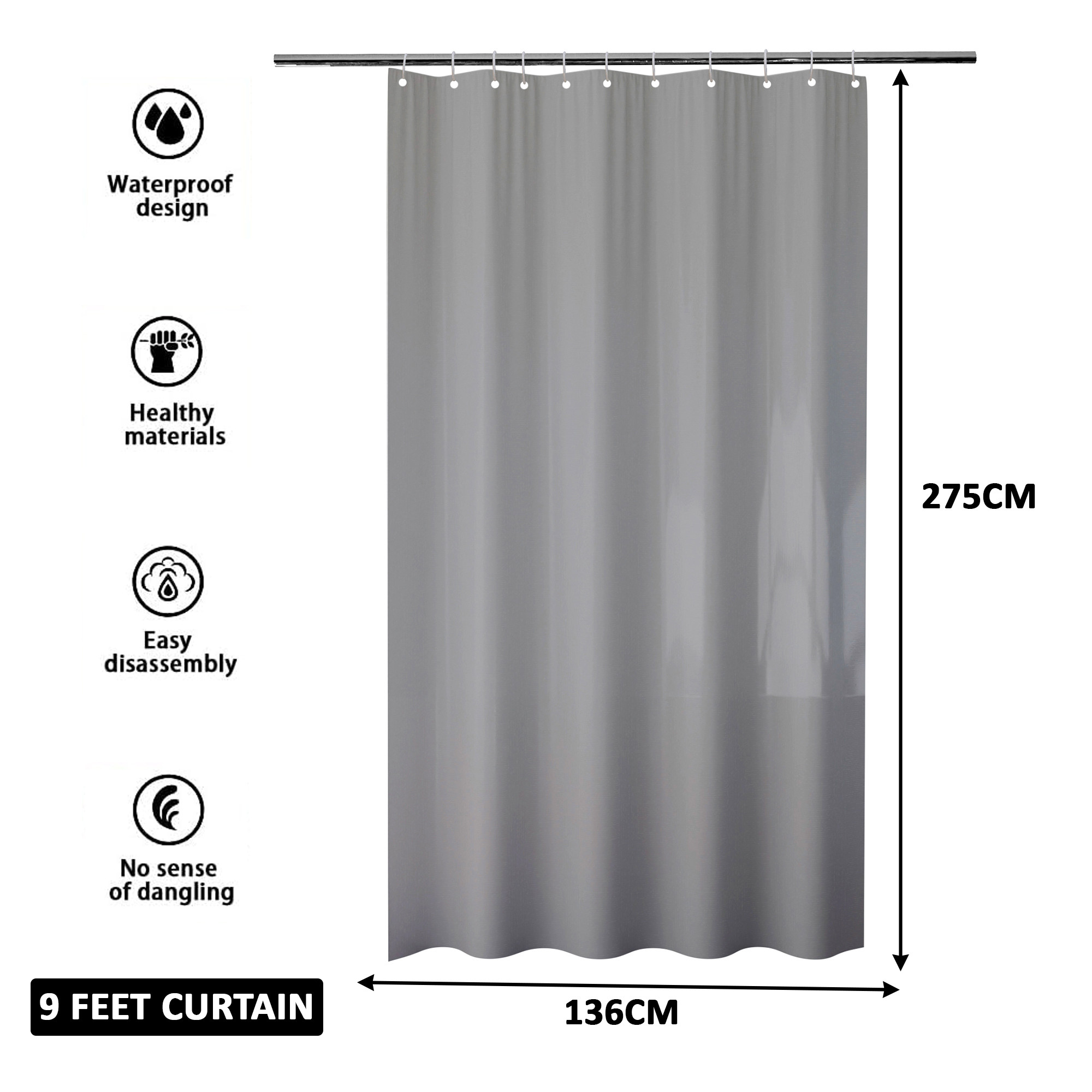 Kuber Industries Shower Curtain  7 Feet  Bathroom Shower Curtain  AC Curtains  PVC Waterproof Window Curtain  Curtains for Bathtub  8 Rings Curtain  Black Transparent