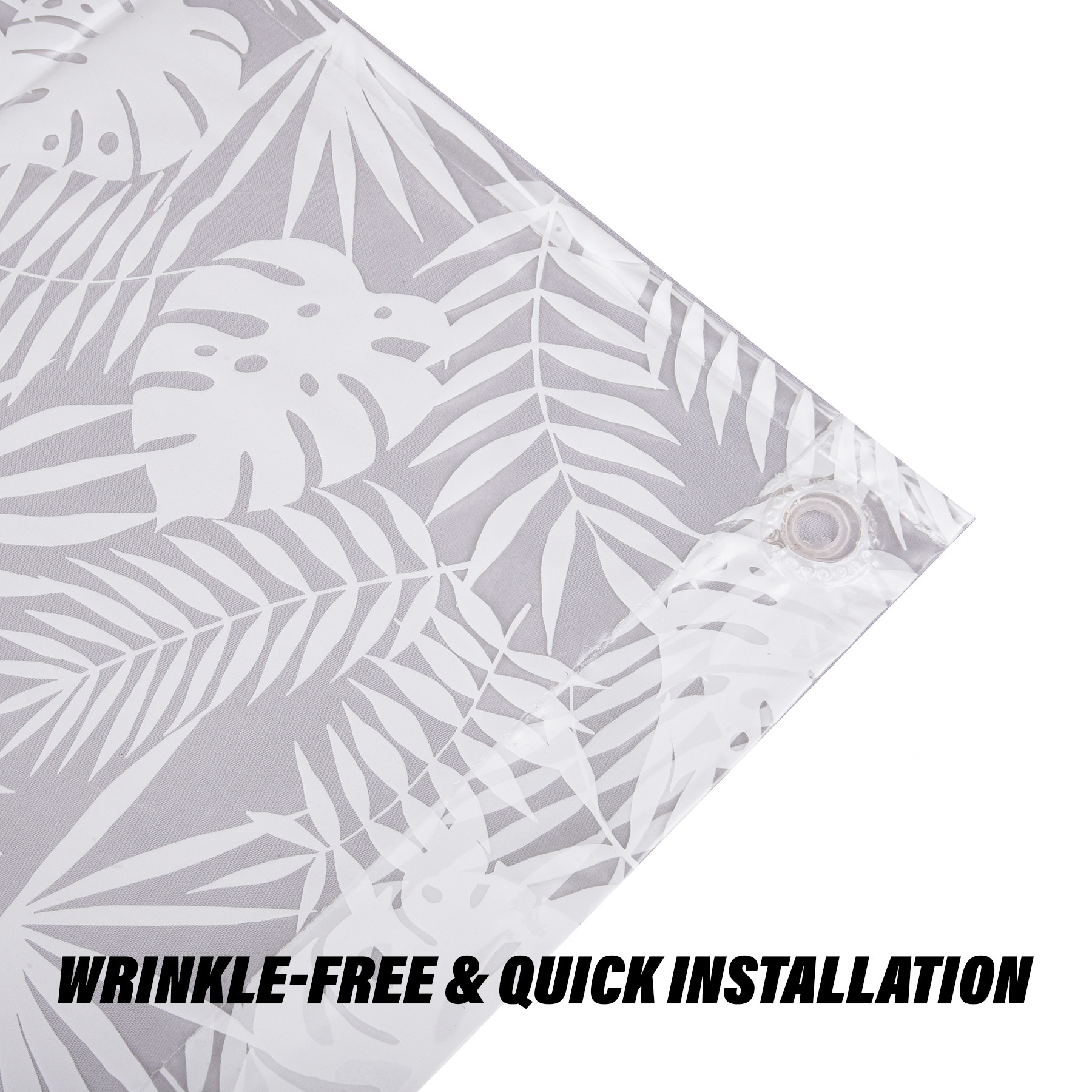 Kuber Industries Shower Curtain  PVC Shower Curtain with Hooks  Shower Curtain for Bathroom  AC Shower Curtain  Self Leaf Bathroom Shower Curtain  7 Feet  White