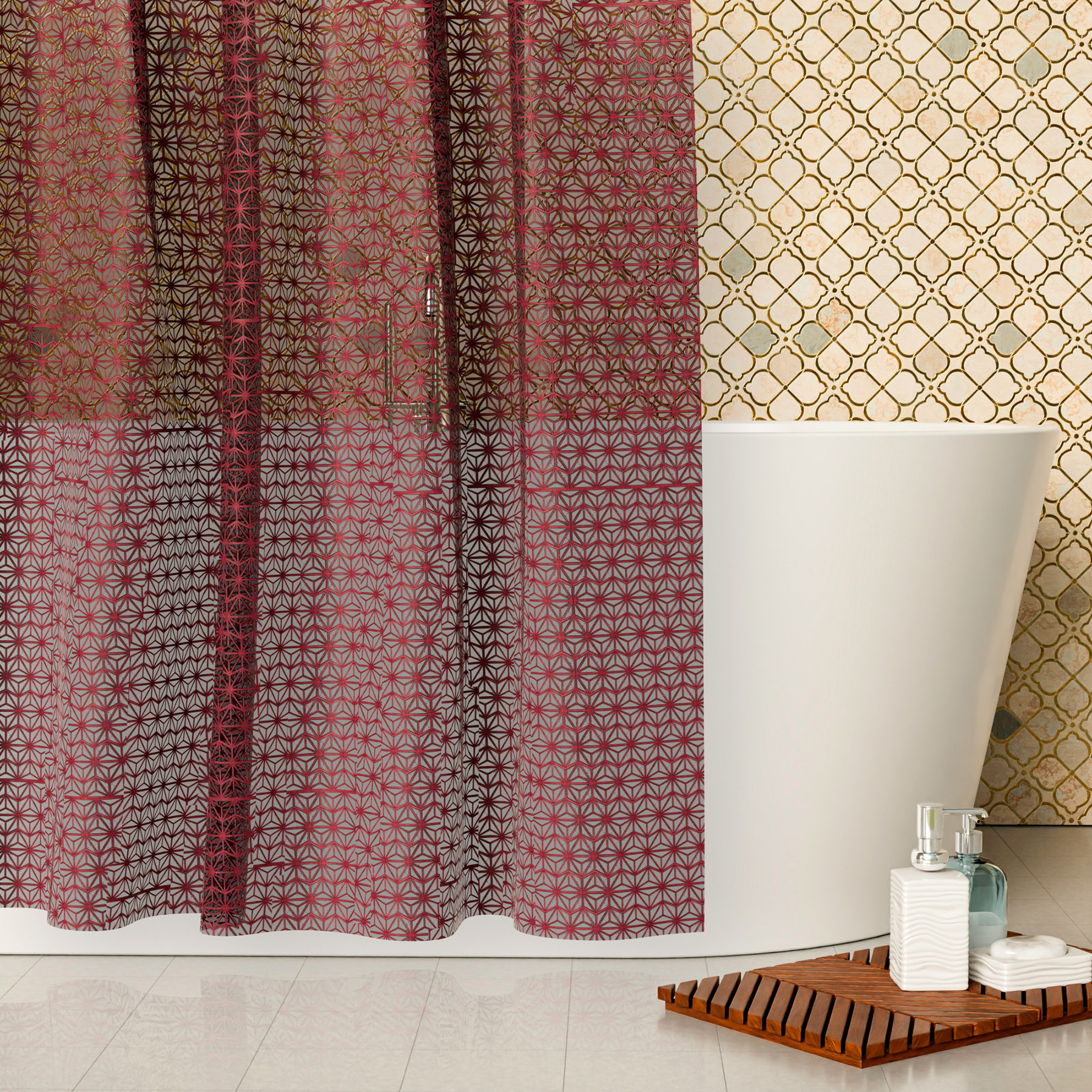 Kuber Industries Shower Curtain | PVC Shower Curtain with Hooks | Shower Curtain for Bathroom | AC Shower Curtain | Self Star Bathroom Shower Curtain | 7 Feet | Brown