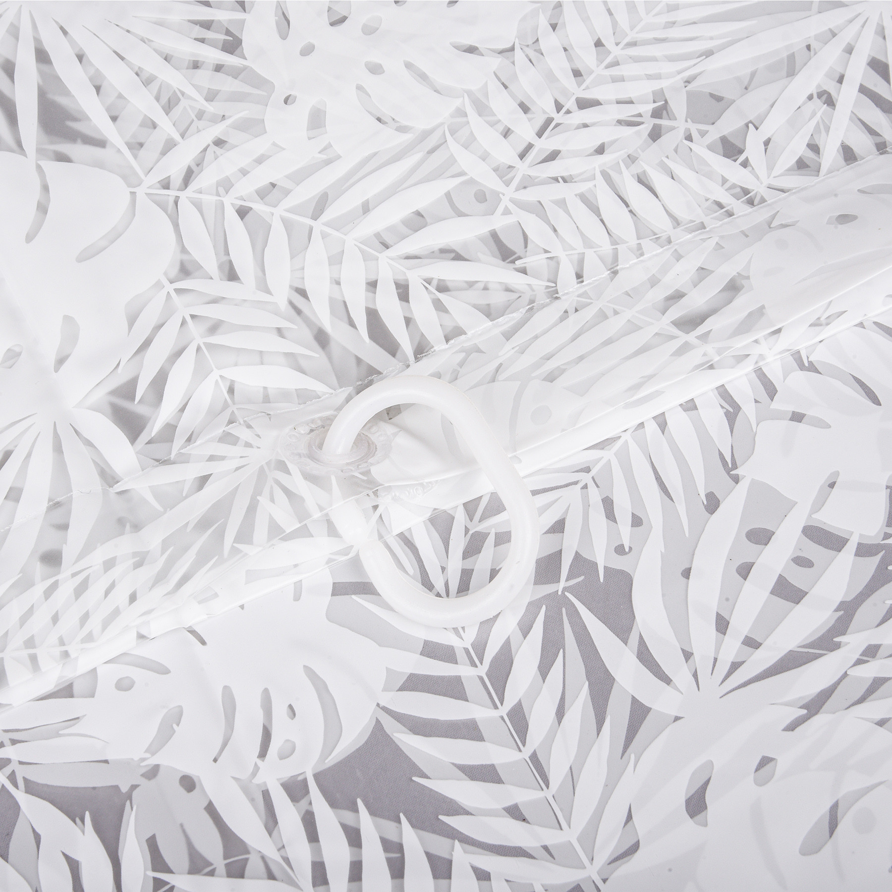 Kuber Industries Shower Curtain | PVC Shower Curtain with Hooks | Shower Curtain for Bathroom | AC Shower Curtain | Self Leaf Bathroom Shower Curtain | 7 Feet | White
