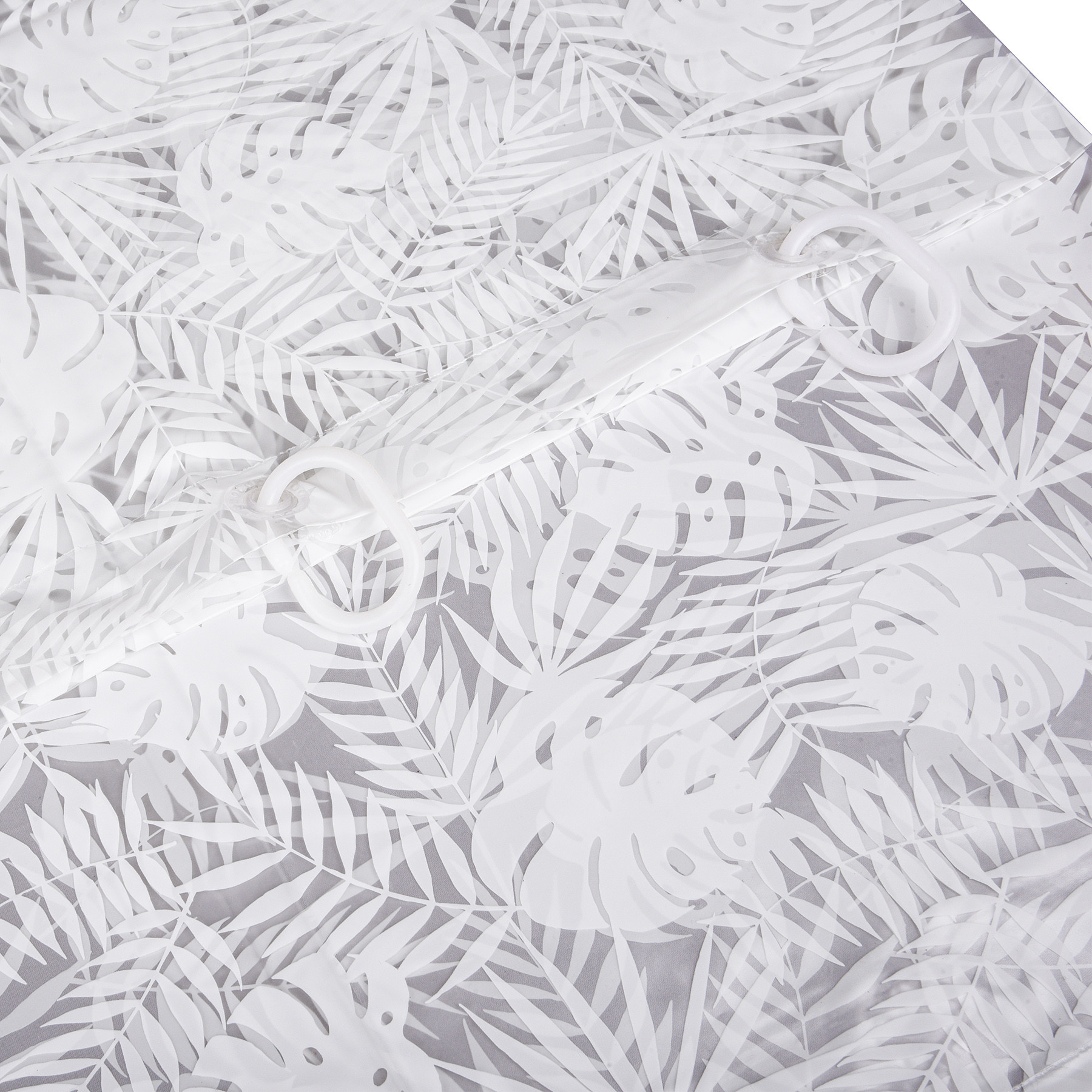 Kuber Industries Shower Curtain | PVC Shower Curtain with Hooks | Shower Curtain for Bathroom | AC Shower Curtain | Self Leaf Bathroom Shower Curtain | 7 Feet | White