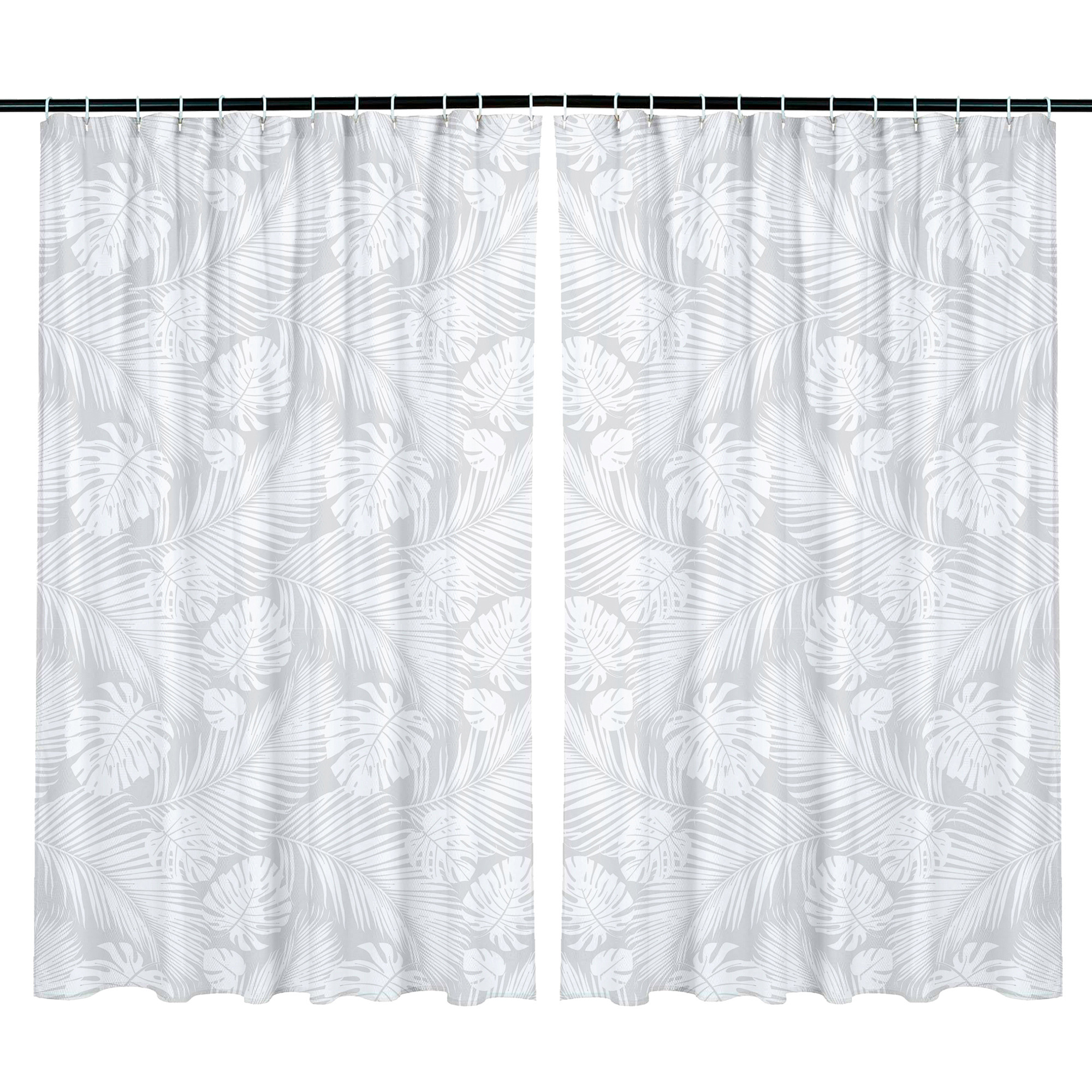 Kuber Industries Shower Curtain | PVC Shower Curtain with Hooks | Shower Curtain for Bathroom | AC Shower Curtain | Self Leaf Bathroom Shower Curtain | 7 Feet | White