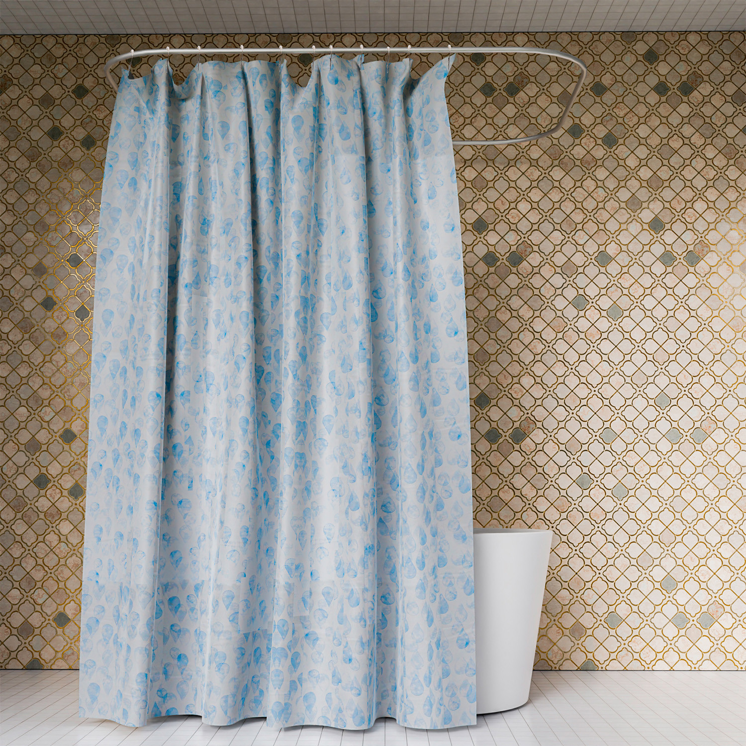 Kuber Industries Shower Curtain | Water Drop Design PEVA Curtain for Bathroom | Shower Curtain for Bathroom | Bathroom Shower Curtain with Hooks | 6 Feet | Blue