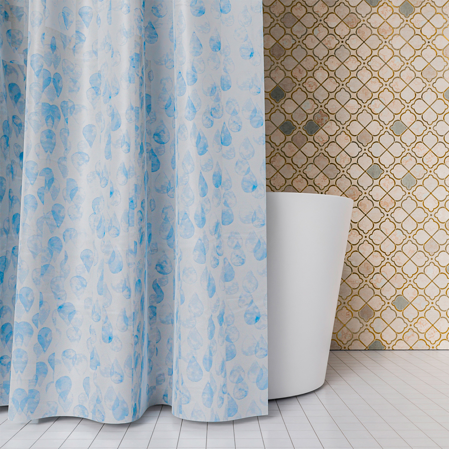 Kuber Industries Shower Curtain | Water Drop Design PEVA Curtain for Bathroom | Shower Curtain for Bathroom | Bathroom Shower Curtain with Hooks | 6 Feet | Blue