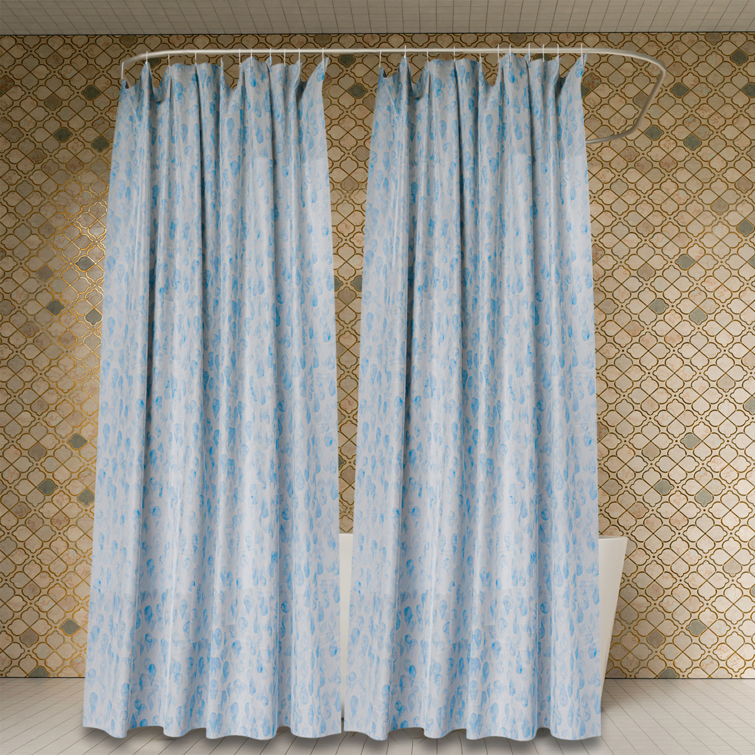 Kuber Industries Shower Curtain | Water Drop Design PEVA Curtain for Bathroom | Shower Curtain for Bathroom | Bathroom Shower Curtain with Hooks | 6 Feet | Blue