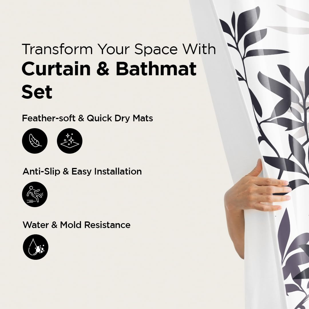 Kuber Industries Shower Curtain & Bathmat Set | Non-Slip Bath mats for Bathroom | Easy-Slide Curtains | Polyester Curtain or Bathmat for Bath DÃ©cor | XTL247-3T | 3 Pcs Set | Multicolor