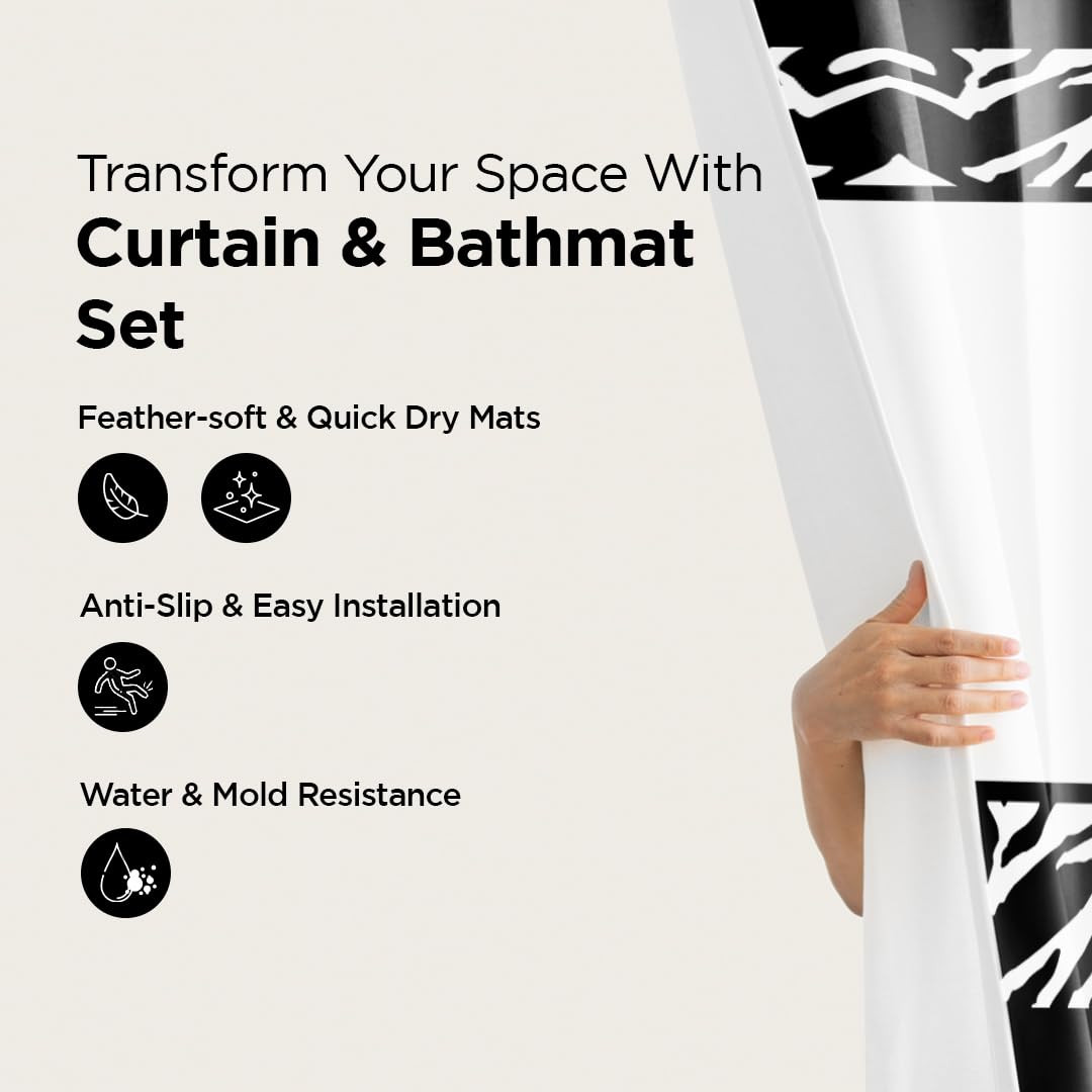 Kuber Industries Shower Curtain & Bathmat Set | Non-Slip Bath mats for Bathroom | Easy-Slide Curtains | Polyester Curtain or Bathmat for Bath DÃ©cor | XTL265-3T | 3 Pcs Set | Multicolor