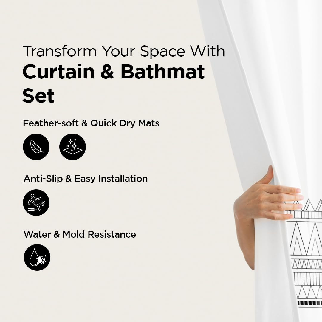 Kuber Industries Shower Curtain & Bathmat Set | Non-Slip Bath mats for Bathroom | Easy-Slide Curtains | Polyester Curtain or Bathmat for Bath DÃ©cor | XTL267-3T | 3 Pcs Set | Multicolor
