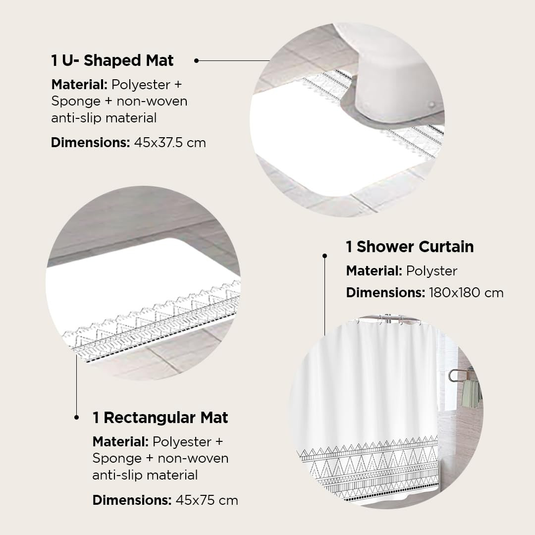 Kuber Industries Shower Curtain & Bathmat Set | Non-Slip Bath mats for Bathroom | Easy-Slide Curtains | Polyester Curtain or Bathmat for Bath DÃ©cor | XTL267-3T | 3 Pcs Set | Multicolor