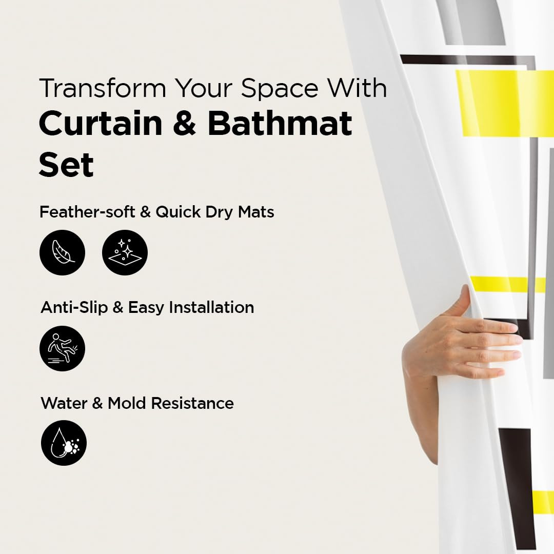 Kuber Industries Shower Curtain & Bathmat Set | Non-Slip Bath mats for Bathroom | Easy-Slide Curtains | Polyester Curtain or Bathmat for Bath DÃ©cor | XTL274-3T | 3 Pcs Set | Multicolor