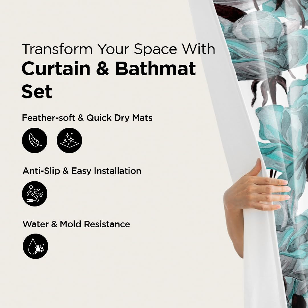 Kuber Industries Shower Curtain & Bathmat Set | Non-Slip Bath mats for Bathroom | Easy-Slide Curtains | Polyester Curtain or Bathmat for Bath DÃ©cor | XTL339-3T | 3 Pcs Set | Multicolor