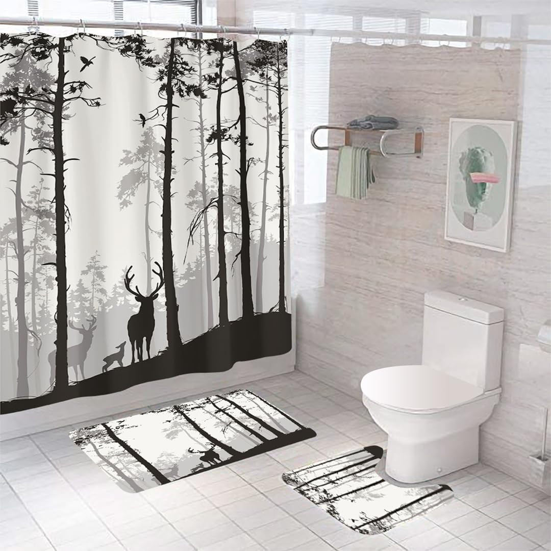 Kuber Industries Shower Curtain & Bathmat Set | Non-Slip Bath mats for Bathroom | Easy-Slide Curtains | Polyester Curtain or Bathmat for Bath DÃ©cor | XTL399-3T | 3 Pcs Set | Multicolor