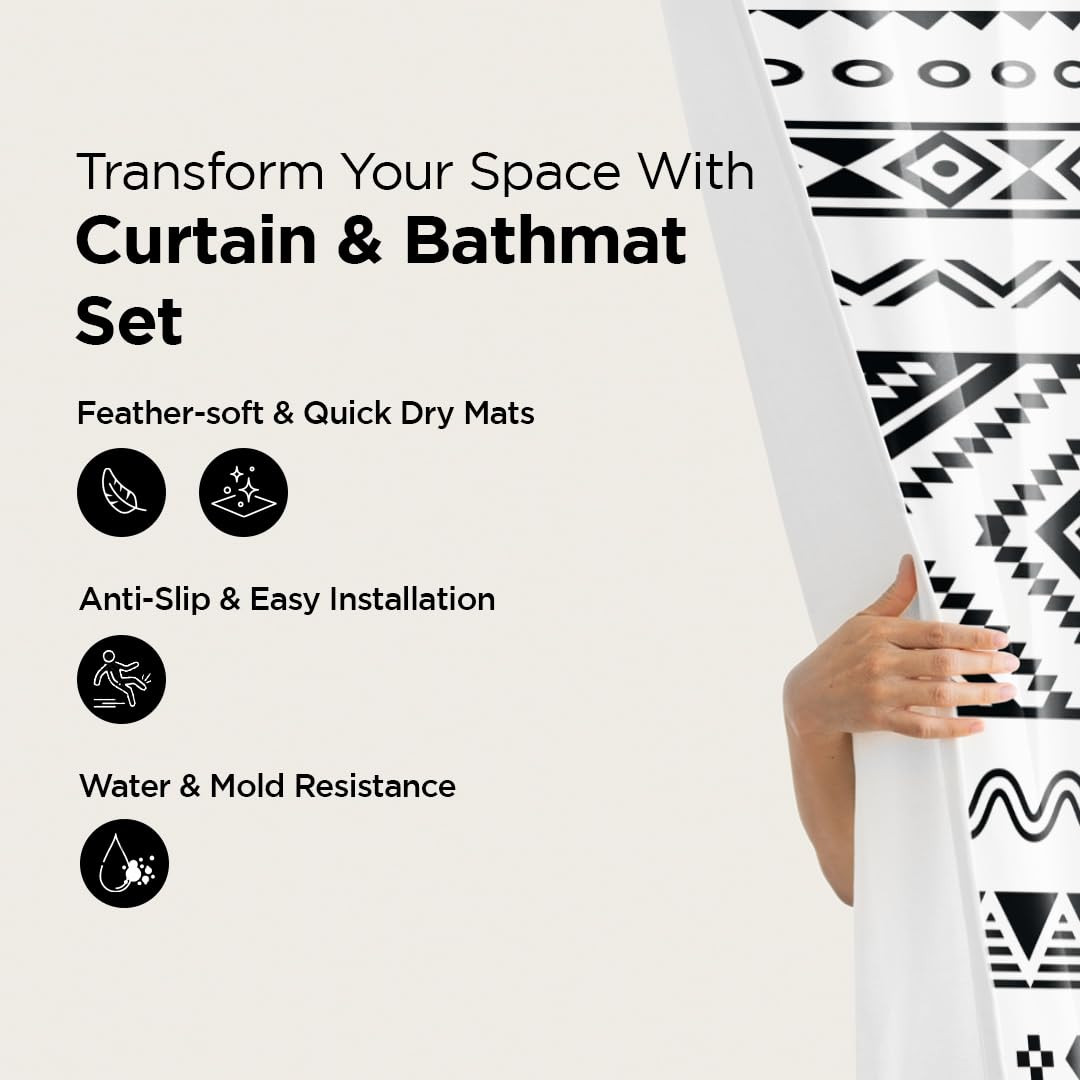 Kuber Industries Shower Curtain & Bathmat Set | Non-Slip Bath mats for Bathroom | Easy-Slide Curtains | Polyester Curtain or Bathmat for Bath DÃ©cor | YF212-3T | 3 Pcs Set | Multicolor