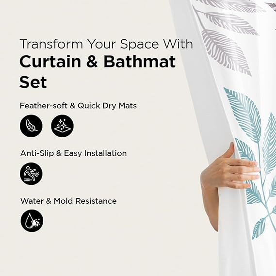Kuber Industries Shower Curtain & Bathmat Set | Non-Slip Bath mats for Bathroom | Easy-Slide Curtains | Polyester Curtain or Bathmat for Bath DÃ©cor | XTL443-3T | 3 Pcs Set | Multicolor