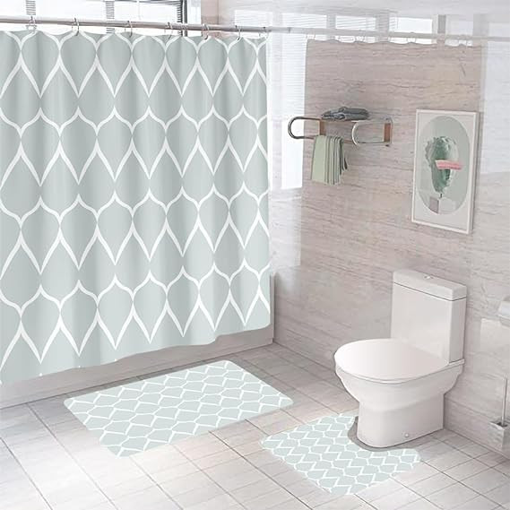 Kuber Industries Shower Curtain & Bathmat Set | Non-Slip Bath mats for Bathroom | Easy-Slide Curtains | Polyester Curtain or Bathmat for Bath DÃ©cor | XTL456-3T | 3 Pcs Set | Multicolor