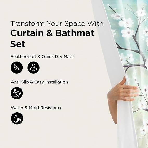 Kuber Industries Shower Curtain & Bathmat Set | Non-Slip Bath mats for Bathroom | Easy-Slide Curtains | Polyester Curtain or Bathmat for Bath DÃ©cor | YF11-3T | 3 Pcs Set | Multicolor