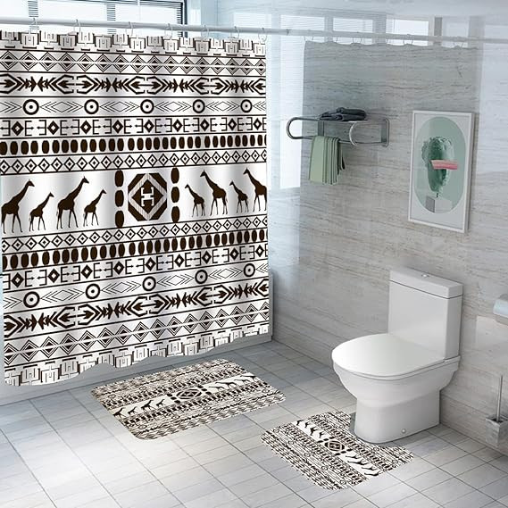 Kuber Industries Shower Curtain & Bathmat Set | Non-Slip Bath mats for Bathroom | Easy-Slide Curtains | Polyester Curtain or Bathmat for Bath DÃ©cor | YF211-3T | 3 Pcs Set | Multicolor