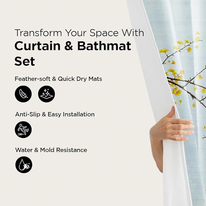 Kuber Industries Shower Curtain & Bathmat Set | Non-Slip Bath mats for Bathroom | Easy-Slide Curtains | Polyester Curtain or Bathmat for Bath DÃ©cor | YF9-3T | 3 Pcs Set | Multicolor