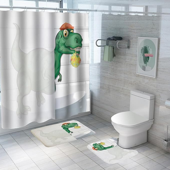 Kuber Industries Shower Curtain & Bathmat Set | Non-Slip Bath mats for Bathroom | Easy-Slide Curtains | Polyester Curtain or Bathmat for Bath DÃ©cor | YF95-3T | 3 Pcs Set | Multicolor