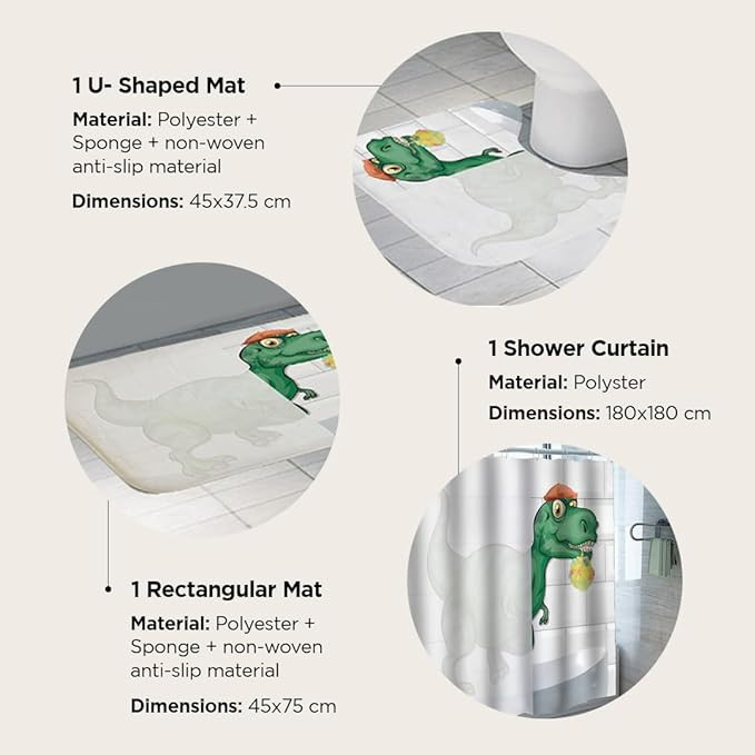 Kuber Industries Shower Curtain & Bathmat Set | Non-Slip Bath mats for Bathroom | Easy-Slide Curtains | Polyester Curtain or Bathmat for Bath DÃ©cor | YF95-3T | 3 Pcs Set | Multicolor