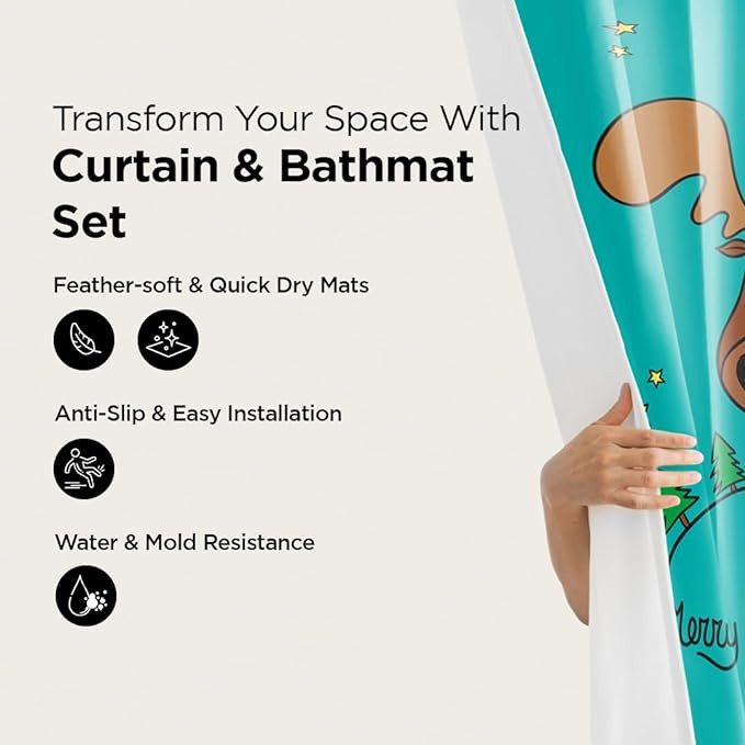 Kuber Industries Shower Curtain & Bathmat Set | Non-Slip Bath mats for Bathroom | Easy-Slide Curtains | Polyester Curtain or Bathmat for Bath DÃ©cor | YL0113-3T | 3 Pcs Set | Multicolor