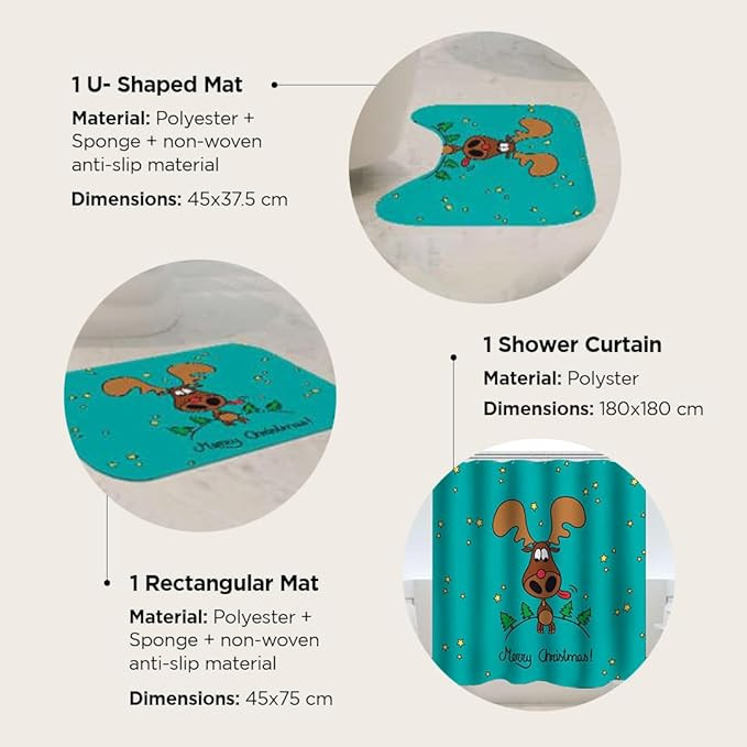 Kuber Industries Shower Curtain & Bathmat Set | Non-Slip Bath mats for Bathroom | Easy-Slide Curtains | Polyester Curtain or Bathmat for Bath DÃ©cor | YL0113-3T | 3 Pcs Set | Multicolor