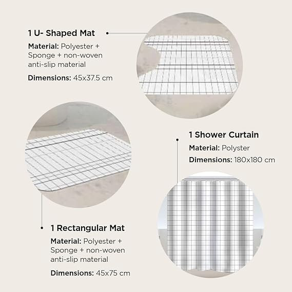 Kuber Industries Shower Curtain & Bathmat Set | Non-Slip Bath mats for Bathroom | Easy-Slide Curtains | Polyester Curtain or Bathmat for Bath DÃ©cor | YX0029-3T | 3 Pcs Set | Multicolor