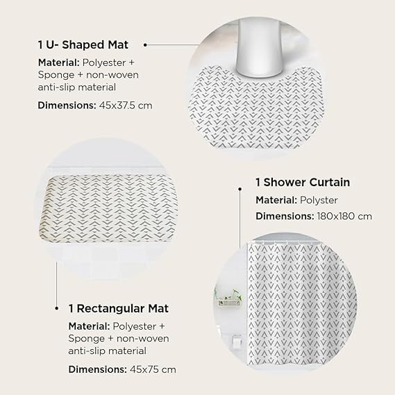 Kuber Industries Shower Curtain & Bathmat Set | Non-Slip Bath mats for Bathroom | Easy-Slide Curtains | Polyester Curtain or Bathmat for Bath DÃ©cor | YX0138-3T | 3 Pcs Set | Multicolor