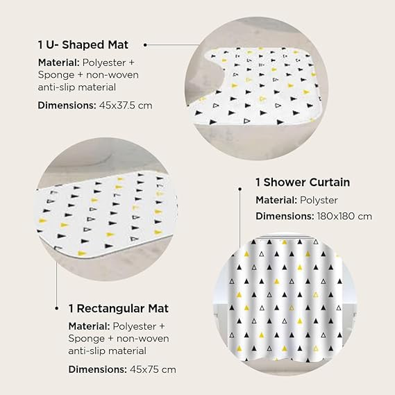 Kuber Industries Shower Curtain & Bathmat Set | Non-Slip Bath mats for Bathroom | Easy-Slide Curtains | Polyester Curtain or Bathmat for Bath DÃ©cor | YX0139-3T | 3 Pcs Set | Multicolor