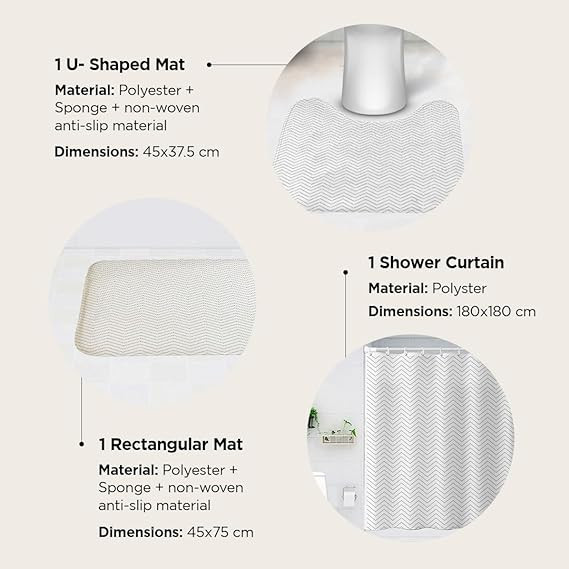 Kuber Industries Shower Curtain & Bathmat Set | Non-Slip Bath mats for Bathroom | Easy-Slide Curtains | Polyester Curtain or Bathmat for Bath DÃ©cor | YX0140-3T | 3 Pcs Set | Multicolor