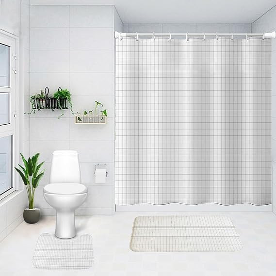 Kuber Industries Shower Curtain & Bathmat Set | Non-Slip Bath mats for Bathroom | Easy-Slide Curtains | Polyester Curtain or Bathmat for Bath DÃ©cor | YX0147-3T | 3 Pcs Set | Multicolor