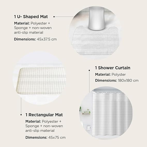 Kuber Industries Shower Curtain & Bathmat Set | Non-Slip Bath mats for Bathroom | Easy-Slide Curtains | Polyester Curtain or Bathmat for Bath DÃ©cor | YX0147-3T | 3 Pcs Set | Multicolor