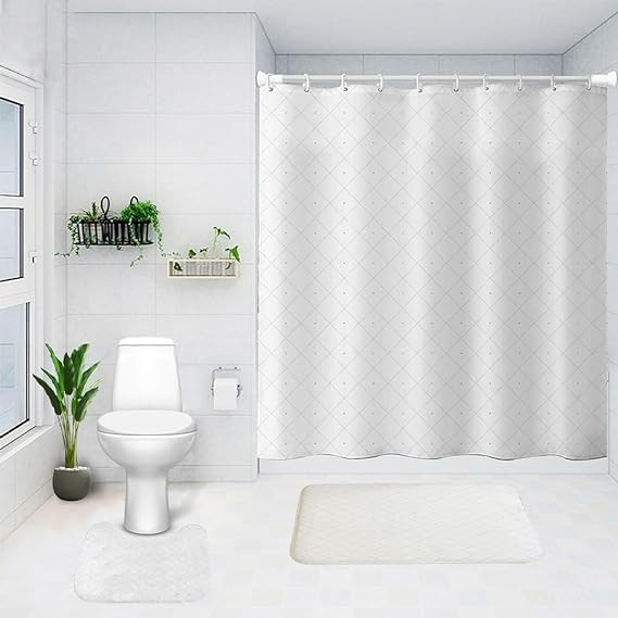 Kuber Industries Shower Curtain & Bathmat Set | Non-Slip Bath mats for Bathroom | Easy-Slide Curtains | Polyester Curtain or Bathmat for Bath DÃ©cor | YX0148-3T | 3 Pcs Set | Multicolor