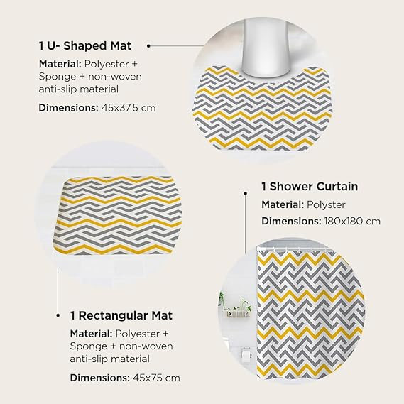 Kuber Industries Shower Curtain & Bathmat Set | Non-Slip Bath mats for Bathroom | Easy-Slide Curtains | Polyester Curtain or Bathmat for Bath DÃ©cor | YX0151-3T | 3 Pcs Set | Multicolor