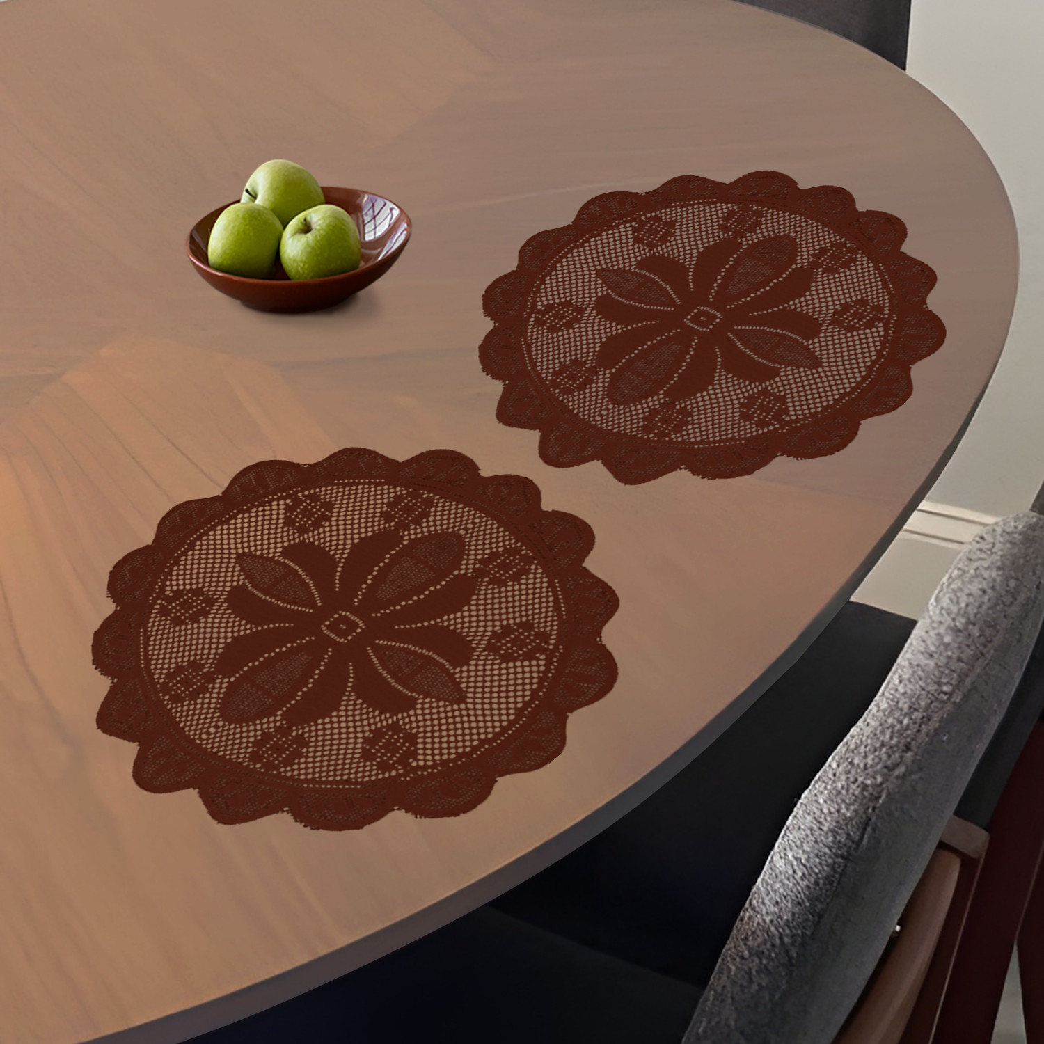 Kuber Industries Side Table Mat | Bed Side Table Mat | Center Table Mats | Round Plain Net Placemat Set | Bed Side Table Placemats for Home Décor | 20 Inch | Pack of 2 | Maroon
