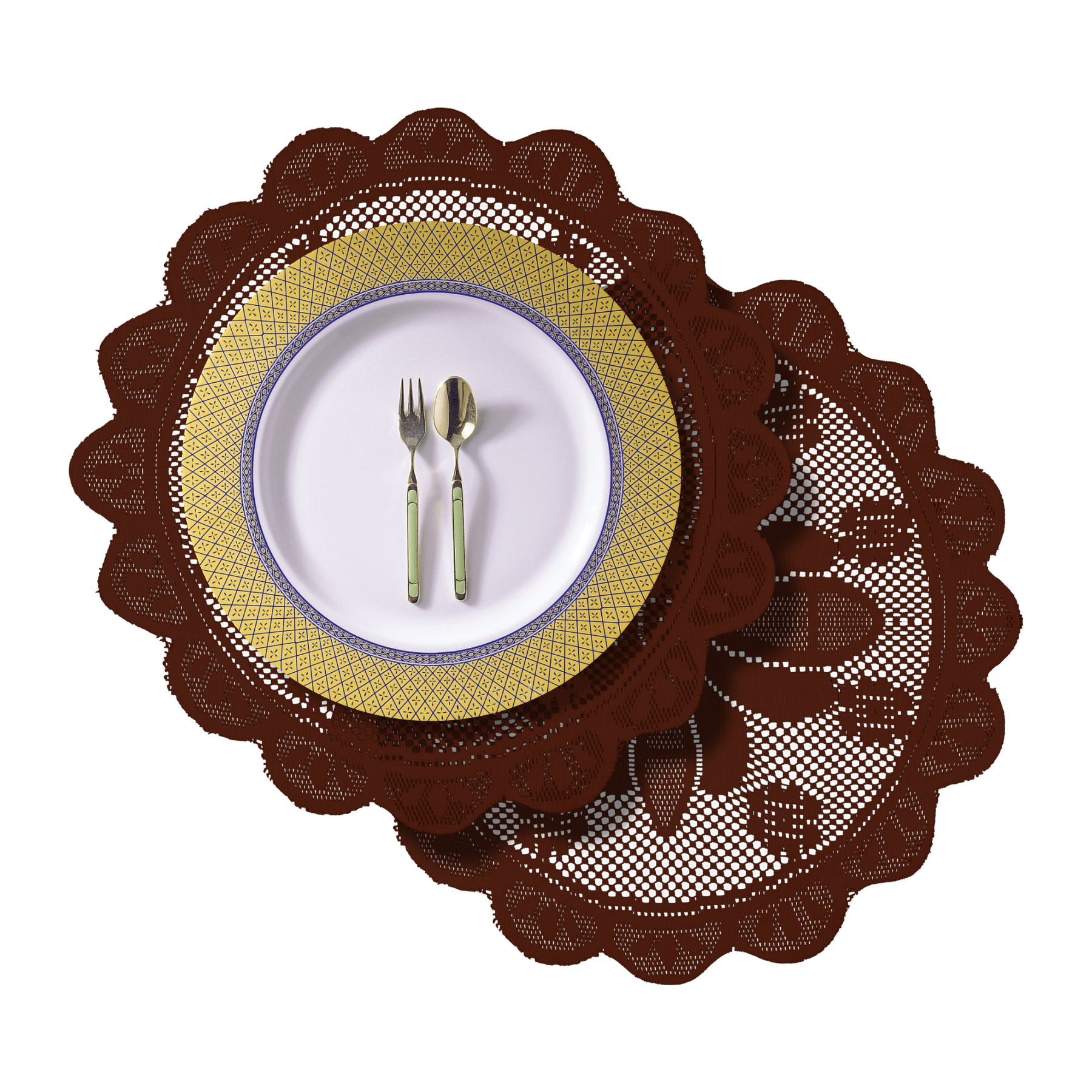 Kuber Industries Side Table Mat | Bed Side Table Mat | Center Table Mats | Round Plain Net Placemat Set | Bed Side Table Placemats for Home Décor | 20 Inch | Pack of 2 | Maroon