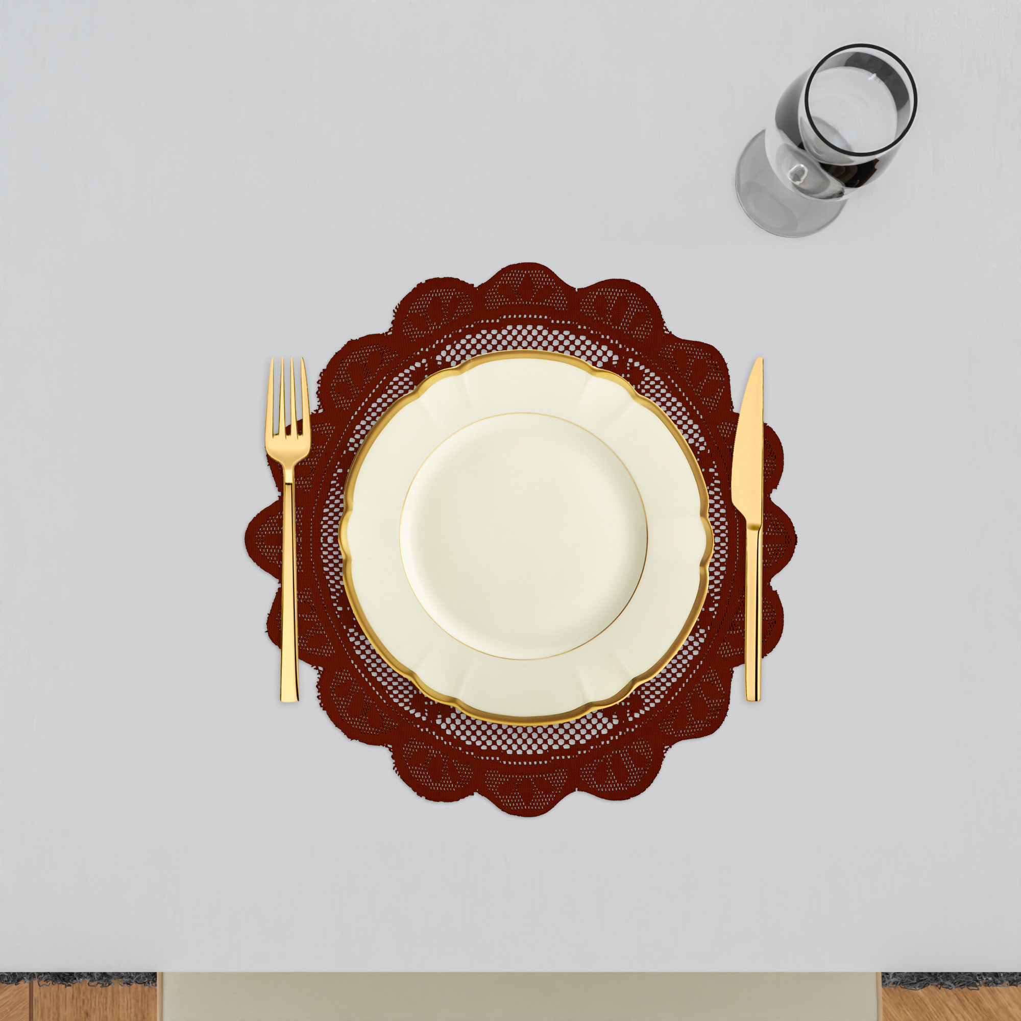 Kuber Industries Side Table Mat | Bed Side Table Mat | Center Table Mats | Round Plain Net Placemat Set | Bed Side Table Placemats for Home Décor | 20 Inch | Pack of 2 | Maroon