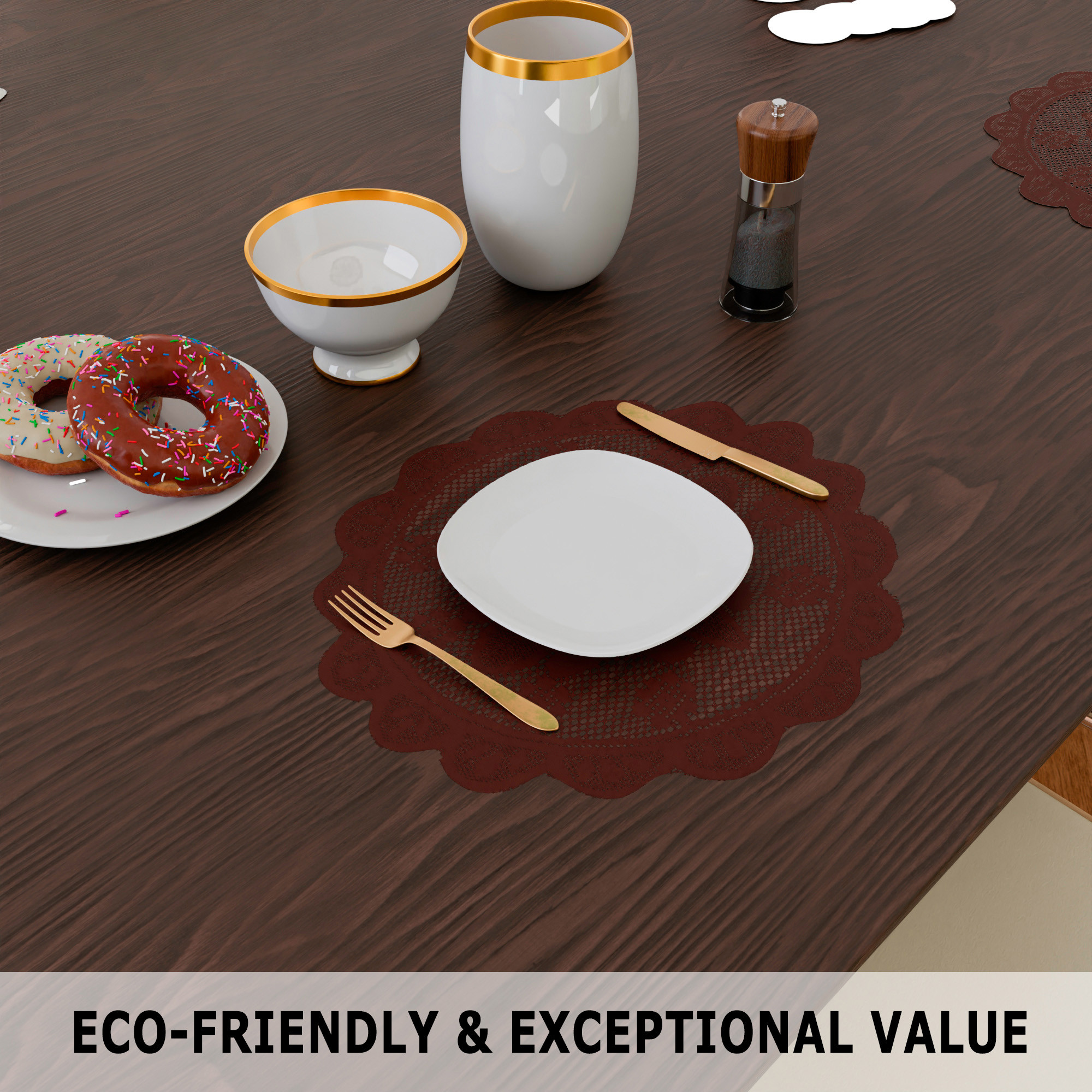 Kuber Industries Side Table Mat | Bed Side Table Mat | Center Table Mats | Round Plain Net Placemat Set | Bed Side Table Placemats for Home Décor | 20 Inch | Pack of 2 | Maroon