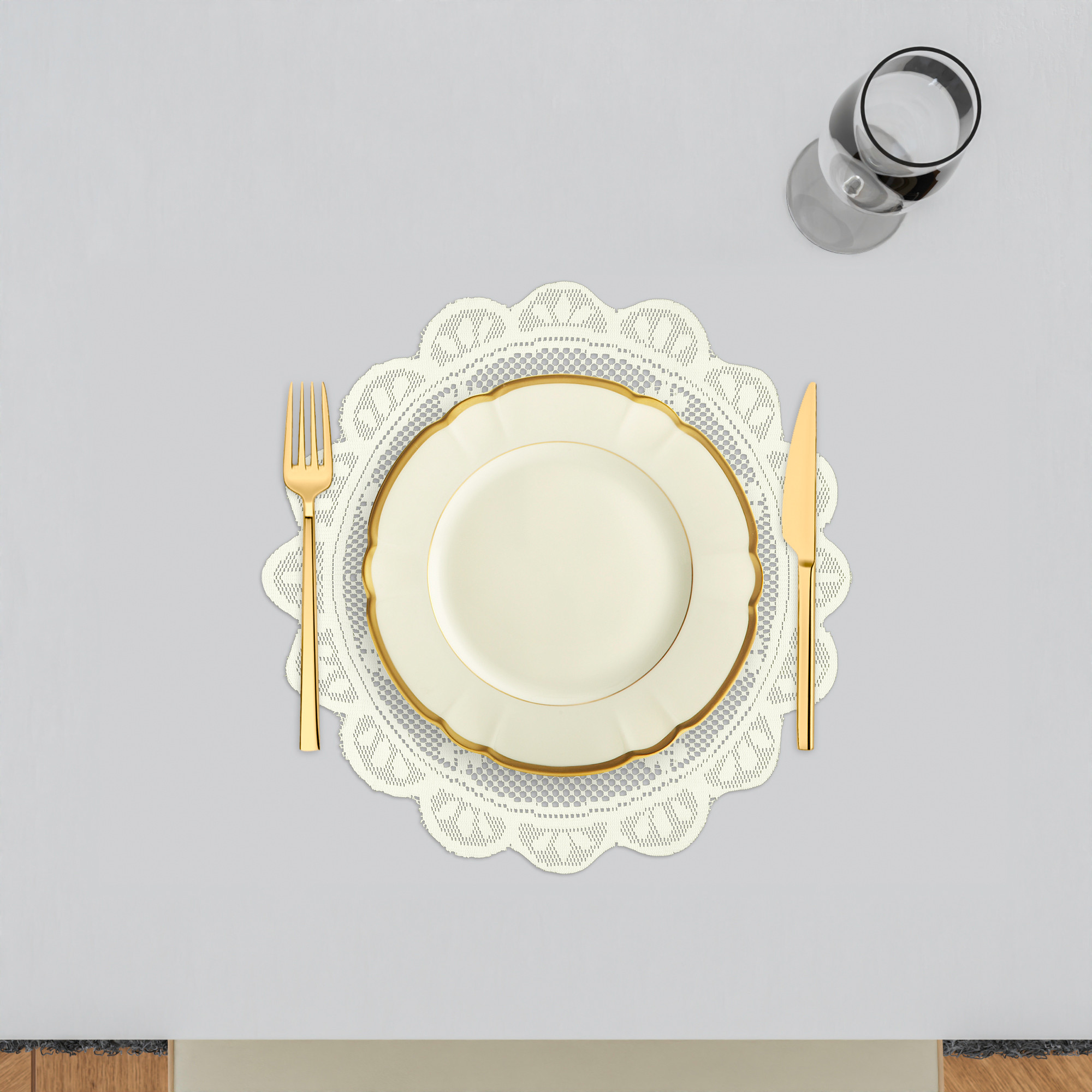Kuber Industries Side Table Mat | Bed Side Table Mat | Center Table Mats | Round Plain Net Placemat Set | Bed Side Table Placemats for Home Décor | 20 Inch | Pack of 2 | Cream