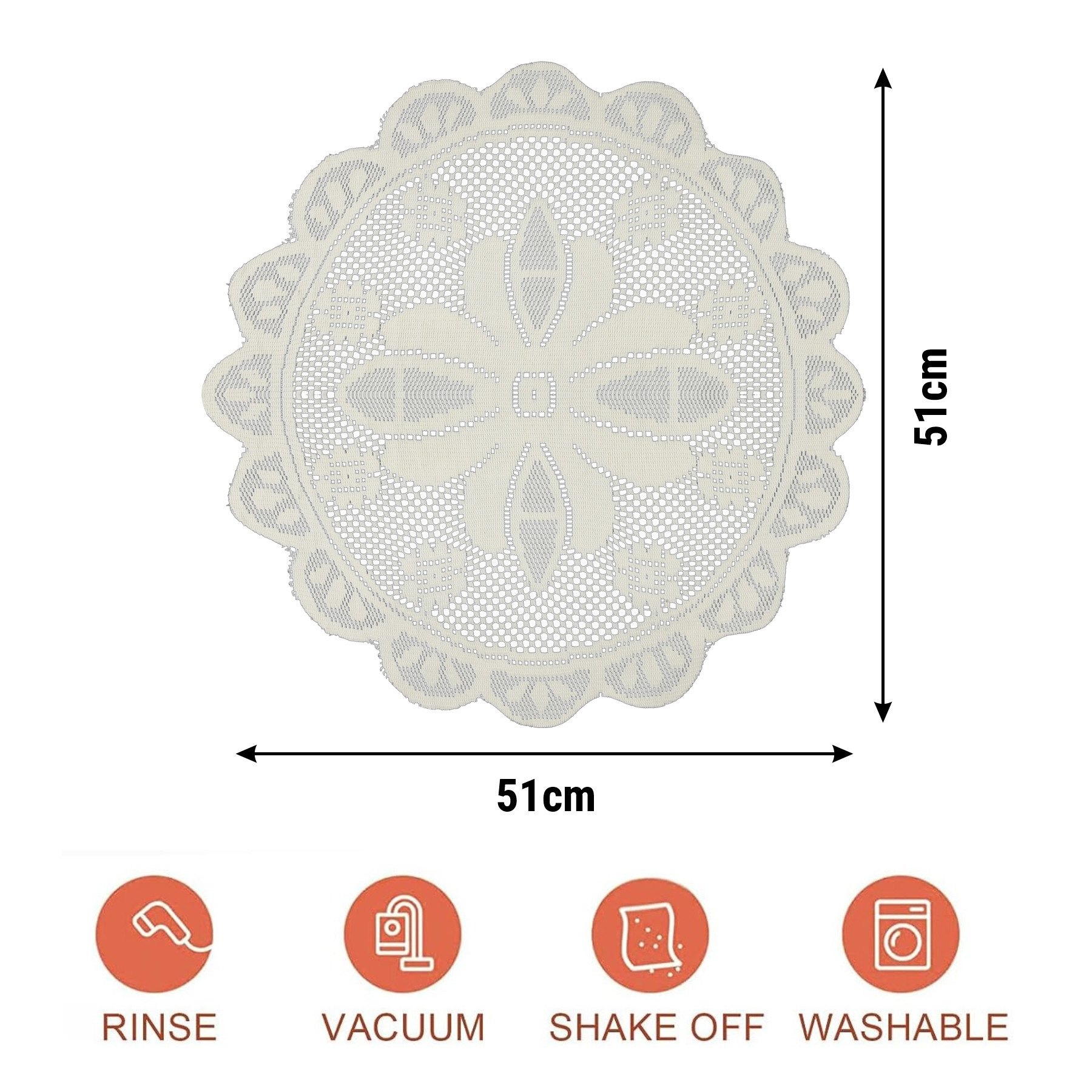 Kuber Industries Side Table Mat | Bed Side Table Mat | Center Table Mats | Round Plain Net Placemat Set | Bed Side Table Placemats for Home Décor | 20 Inch | Pack of 2 | Light Cream