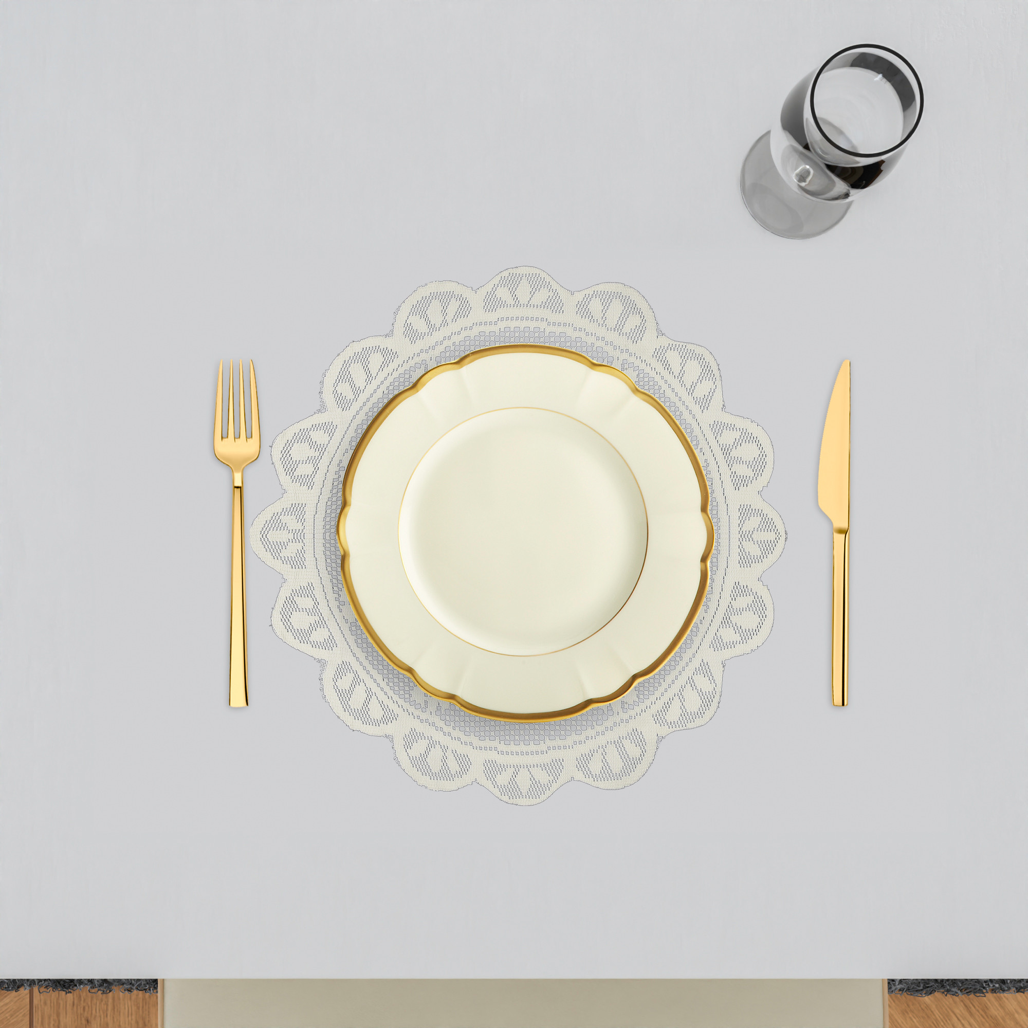 Kuber Industries Side Table Mat | Bed Side Table Mat | Center Table Mats | Round Plain Net Placemat Set | Bed Side Table Placemats for Home Décor | 20 Inch | Pack of 2 | Light Cream
