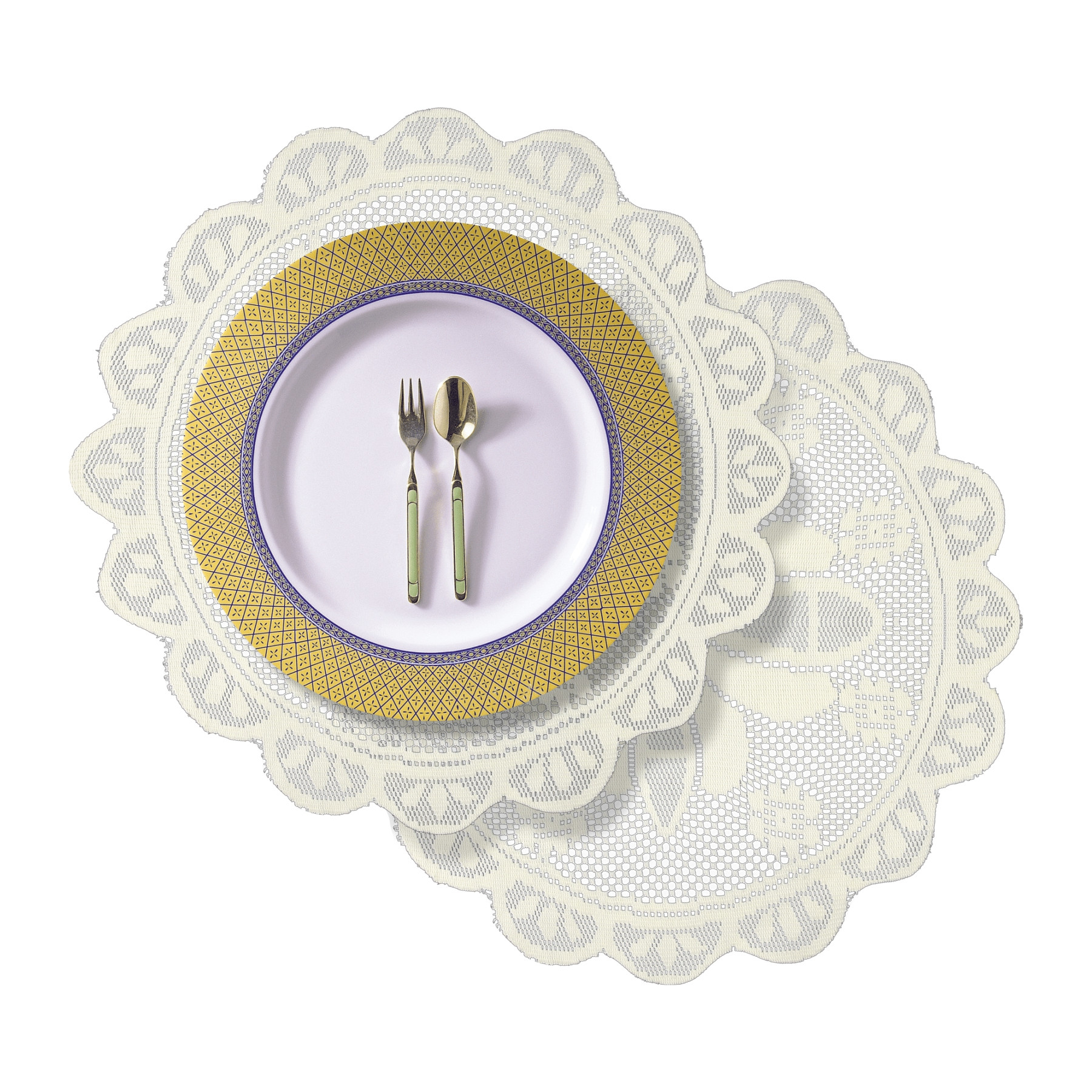 Kuber Industries Side Table Mat | Bed Side Table Mat | Center Table Mats | Round Plain Net Placemat Set | Bed Side Table Placemats for Home Décor | 20 Inch | Pack of 2 | White