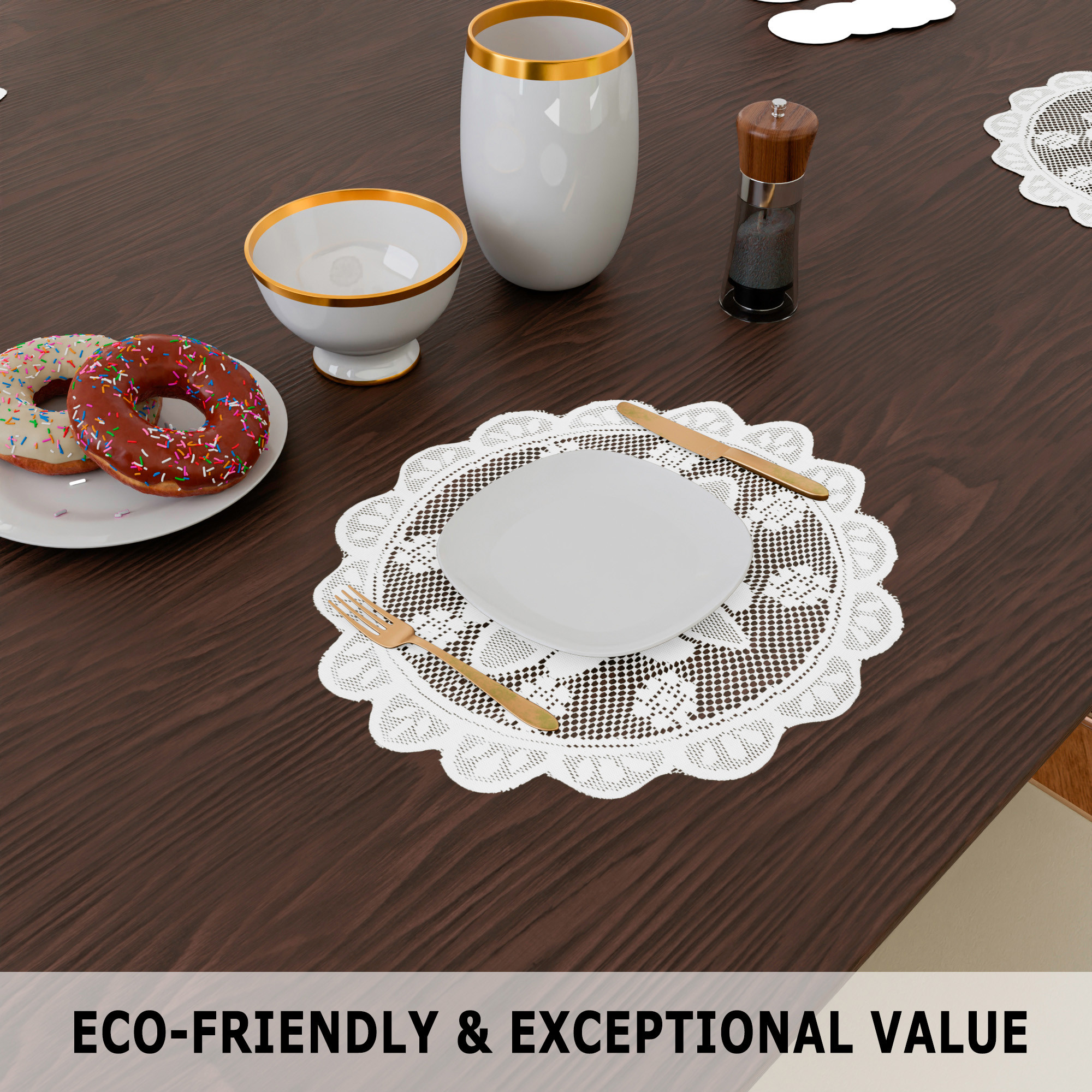 Kuber Industries Side Table Mat | Bed Side Table Mat | Center Table Mats | Round Plain Net Placemat Set | Bed Side Table Placemats for Home Décor | 20 Inch | Pack of 2 | White