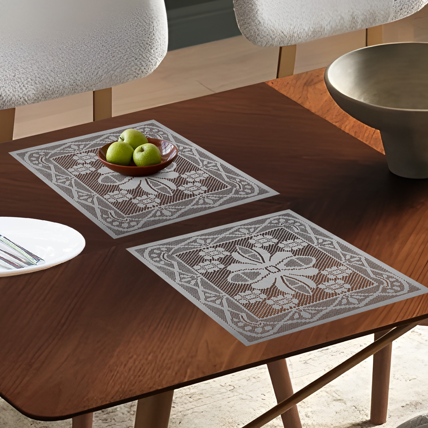 Kuber Industries Side Table Mat | Bed Side Table Mat | Center Table Mats | Square Plain Net Placemat Set | Bed Side Table Placemats for Home Décor | 20 Inch | Pack of 2 | White