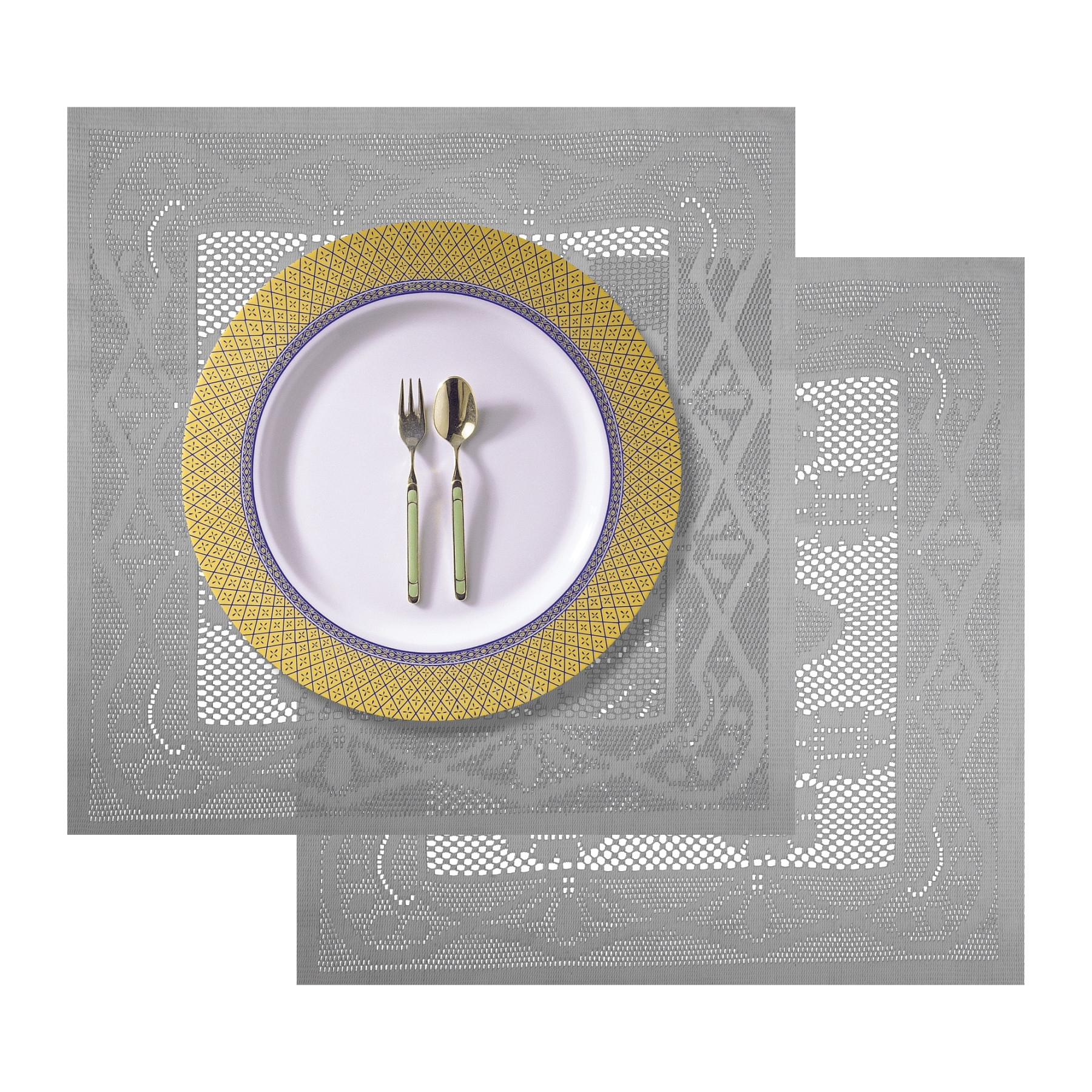 Kuber Industries Side Table Mat | Bed Side Table Mat | Center Table Mats | Square Plain Net Placemat Set | Bed Side Table Placemats for Home Décor | 20 Inch | Pack of 2 | White